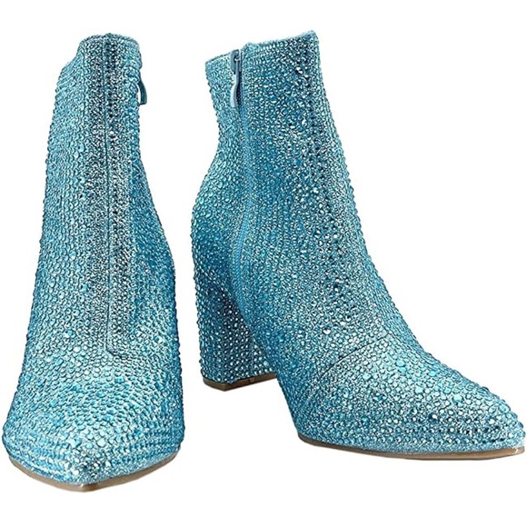 Women Rhinestone Block Chunky Heel Ankle Bootie - Picture 4 of 4